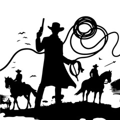  cowboy with rope scene Silhouette 