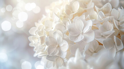 Fototapeta na wymiar Close-Up of White Hydrangeas on White Background