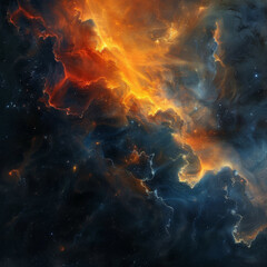 Abstract Orange-Blue Space Nebula - Cosmic Fusion
