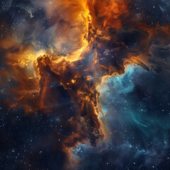 Abstract Orange-Blue Space Nebula - Cosmic Fusion