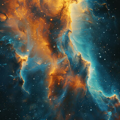 Fototapeta na wymiar Abstract Orange-Blue Space Nebula - Cosmic Fusion