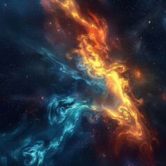 Abstract Orange-Blue Space Nebula - Cosmic Fusion