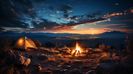 b'Camping under the stars in the mountains'