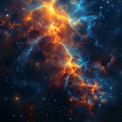 Abstract Orange-Blue Space Nebula - Cosmic Fusion