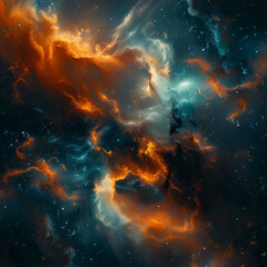 Fototapeta premium Abstract Orange-Blue Space Nebula - Cosmic Fusion