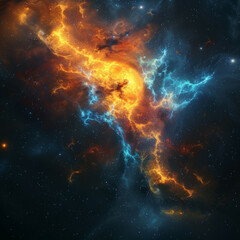 Abstract Orange-Blue Space Nebula - Cosmic Fusion