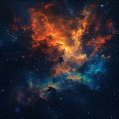 Fototapeta premium Abstract Orange-Blue Space Nebula - Cosmic Fusion