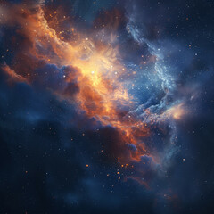 Abstract Orange-Blue Space Nebula - Cosmic Fusion
