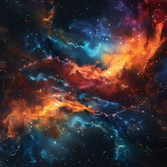 Abstract Orange-Blue Space Nebula - Cosmic Fusion