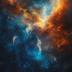 Fototapeta na wymiar Abstract Orange-Blue Space Nebula - Cosmic Fusion