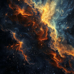 Abstract Orange-Blue Space Nebula - Cosmic Fusion