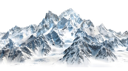 Obraz premium Snowy mountains with rocks and peaks, isolated on white background