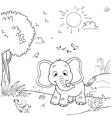 Cute elephant coloring book for kids - coloring page