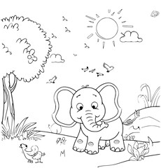 Obraz premium Cute elephant coloring book for kids - coloring page