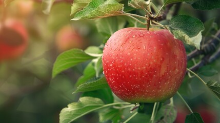 Obraz premium Apple tree with ripe red apples in orchard.