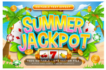 summer jackpot 3d text effect and editable text effect with illustration of summer on the beach