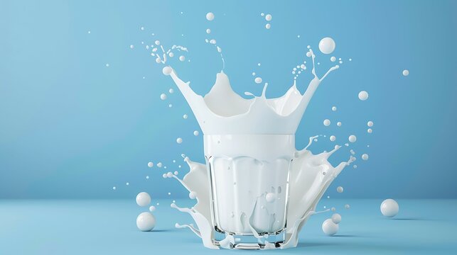White milk or yogurt splash with blue background