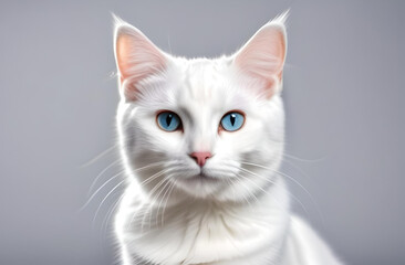 White cat on plain background