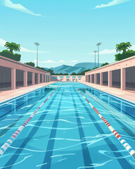 Outdoor swimming court scene in flat graphics