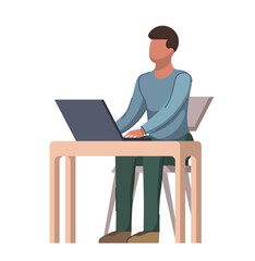 Man working on laptop. Vector flat illustration character design isolated on white background
