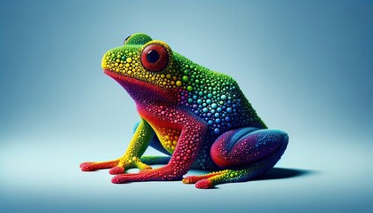 Colorful Pop Art Style Frog on Blue Background