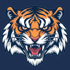 Roaring tiger head mascot logo vector illustration with isolated background