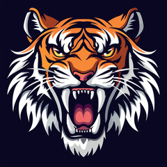 Roaring tiger head mascot logo vector illustration with isolated background