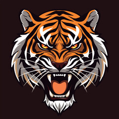 Roaring tiger head mascot logo vector illustration with isolated background