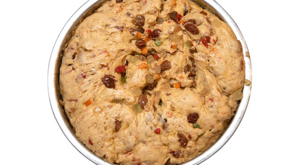 Homemade Panettone Bread with Raisins and Citrus Peel. Delicious Pastry.