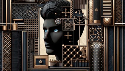 Abstract Geometric Portrait with Blue Eyes