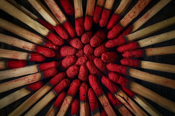 Envision a creative arrangement of matches, forming a grillelike pattern The image is captivating and unique, showcasing the beauty in simplicity 8K , high-resolution, ultra HD,up32K HD