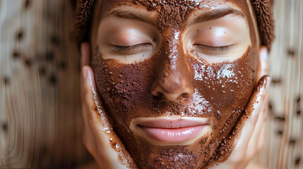 A person enjoying a tranquil moment with a rich coffee scrub facial, highlighting a serene beauty ritual