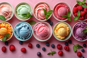 Indulge in the sweet, cartoon-enhanced design of premium ice cream, featuring a scoop of glac&eacute; flavor, set in a tasty, ice cream background environment.