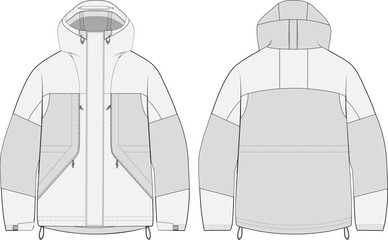 Hooded Windbreaker Rain Jacket Fashion Flat Illustration Design Vector Template Editable Front and Back 