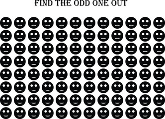 Find the odd one out vector illustration sheet. Spot the difference. Emoji challenge.