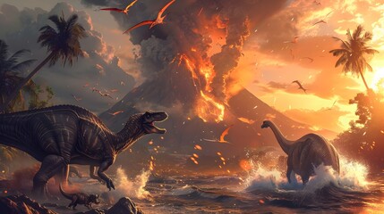 Volcanic Eruption Traps Prehistoric Beasts on Tropical Island as Tsunami Engulfs Escape Routes