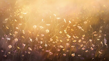 Sun-kissed meadow: Delicate blossoms dancing in the warm golden light