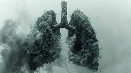 3D rendering of a pair of lungs made of tar and cigarette smoke.