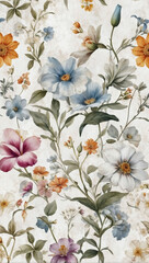 Rustic Florals, Flowers Resplendent on a Weathered White Wall, Ideal for Translating into a Digital Wall Tile or Wallpaper Pattern.