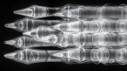 X-ray scan of a bundle of pencils, showing the graphite cores and erasers.