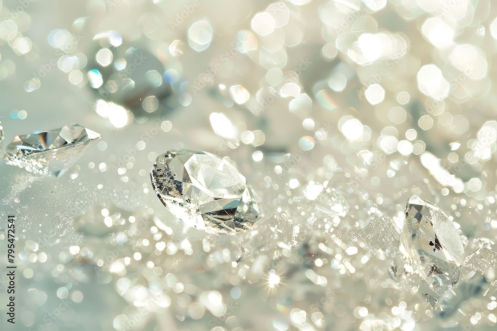 Poster sparkling diamond-like sparkles sparkling against a soft transparent white backdrop, adding a touch 