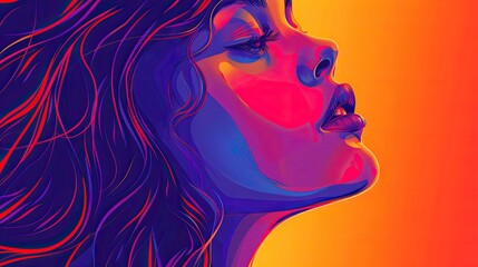 A vibrant digital portrait of a woman in profile with striking blue and orange tones