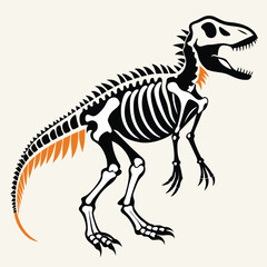 dinosaur skeleton isolated on white background, illustration in retro style