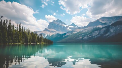 Naklejka premium Scenic view of lake with mountain in background against sky