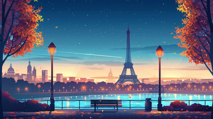 Paris scene in flat graphics