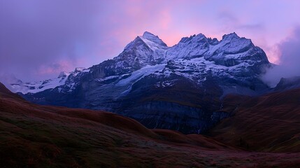 panoramic view on Eiger at dusk in autumn
