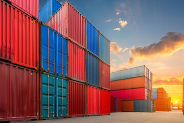 Fototapeta premium Stack of Containers Cargo Ship Import/Export in Harbor Port.