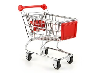 Vibrant Red Shopping Cart on Clean White Background Depicting Retail and Consumerism