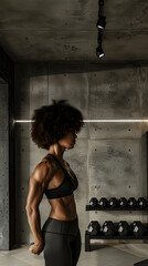 A beautiful young Afro woman in great shape and conditioning at a modern gym