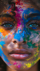 An Afro Young Woman Painted with Vibrant Colors: Celebrating Diversity and Identity